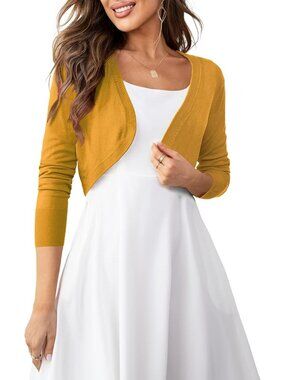 〽️Women's Mustard Crop Cardigan Bolero Shrug Sweater Soft Breathable Knit Sleeve
